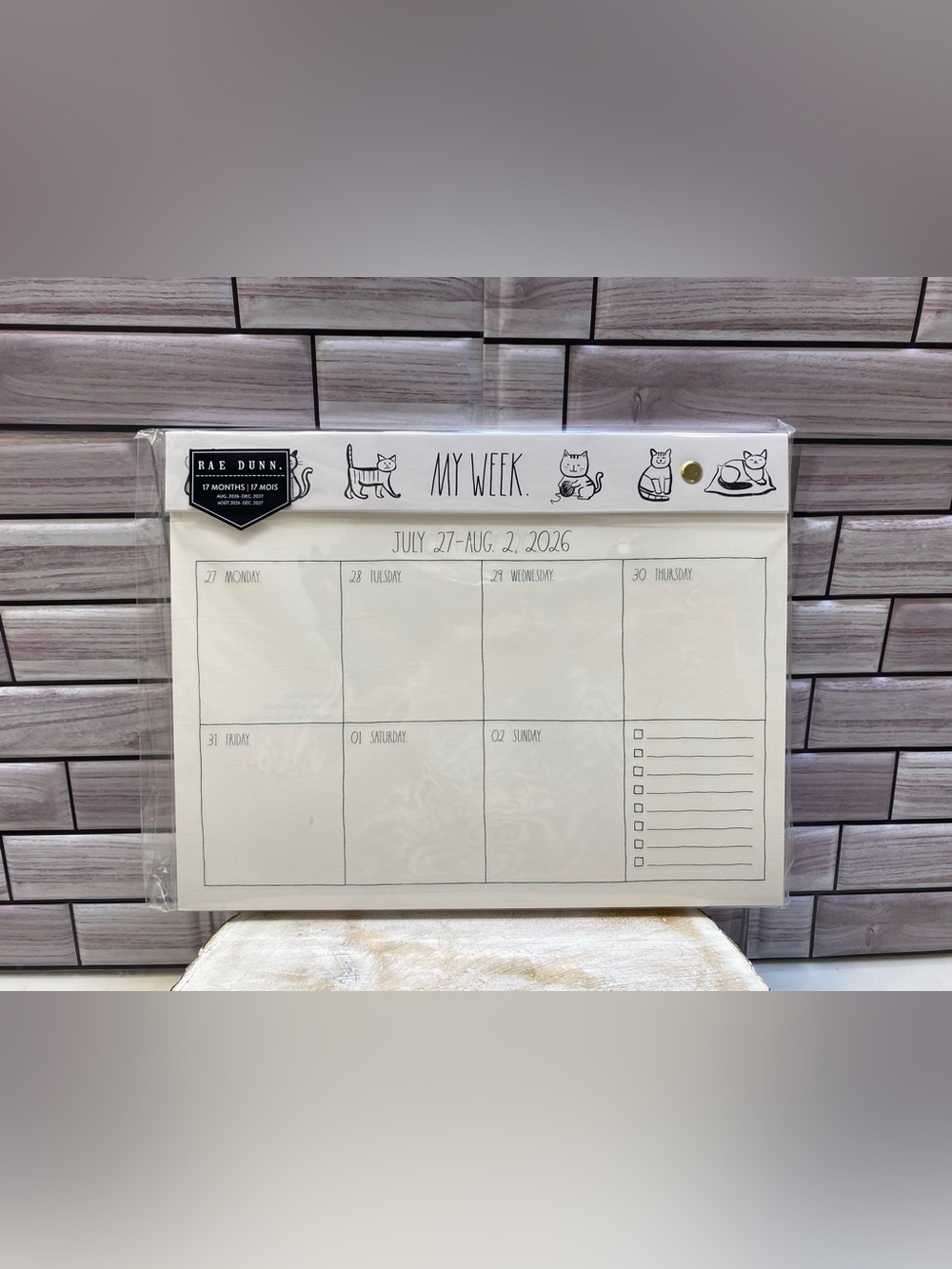 Rae Dunn❤️ “MY WEEK.” 2027 Weekly Desk Calendar 17 Months Cat 11x8.5” NEW